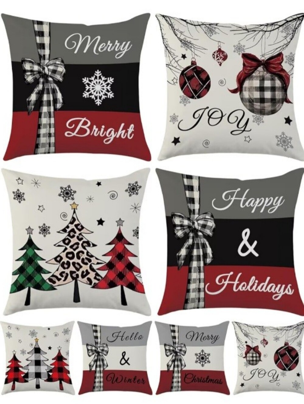 Holiday Merry & Bright Decorative Throw Pillow Covers - Black, Red, Gray
